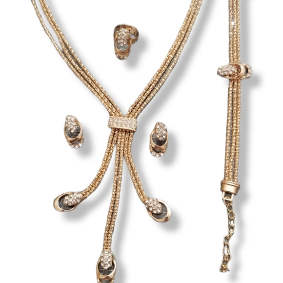 Gold Plated Statement/Costume Jewelry Set Necklace, Earrings, Ring, Bracelet - Picture 2 of 6